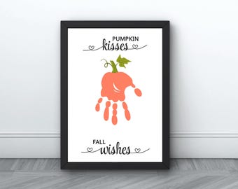 Thanksgiving Handprint Keepsake Craft – Pumpkin Kisses Fall Wishes Printable Art for Kids (Instant Download)