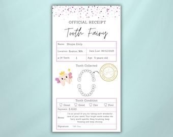 Editable Tooth Fairy Letter & Receipt for Girls | Printable Tooth Fairy Note | First Tooth Lost | Realistic Tooth Fairy Note for Kids