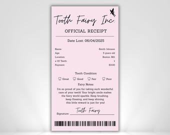 Personalized Tooth Fairy Receipt & Certificate Printable | First Baby Tooth Keepsake | Magical Fairy Note Editable Kids Dental Reward Letter