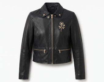 Zwarte leren bikerjas en -short set | Echt leren streetwear set