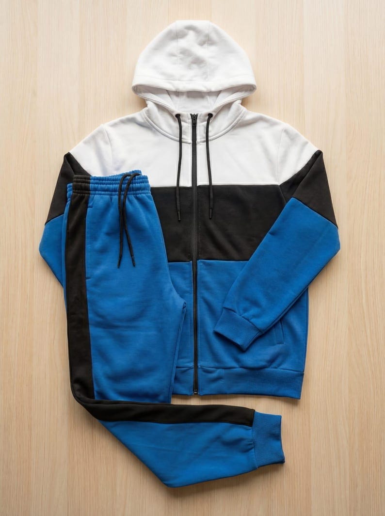 Men's Color Block Cotton Tracksuit Set: Hoodie & Jogger Outfit - Etsy
