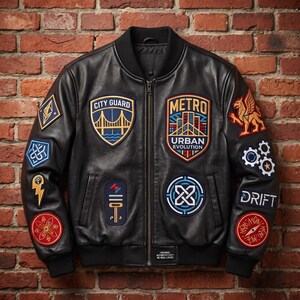 Men’s Trendy Varsity Jacket | Black Leather Patchwork Style