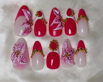 Handgjorda 3D-blommande press-on-naglar