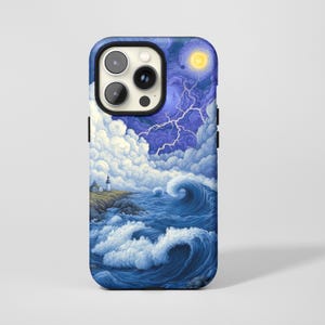 Lighthouse & Stormy Sea Phone Case,Post-Impressionist Nautical Art Print,For iphone 17 16 15 14 13 12 11 ProMax,Samsung S26 S25Ultra,Magsafe