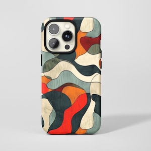 Retro Wavy Color Block Phone Case,Modern Line Art Aesthetics,Cover For iphone 17 16 15 14 13 12 11 Pro Max,Samsung S26 S25 Ultra,Magsafe