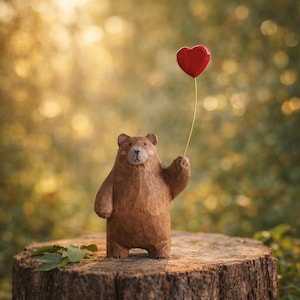 Handgesneden houten beerbeeldje, bosdierstandbeeld, bureaudecor, cadeau voor dierenliefhebbers