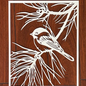 STENCIL MASK | Chickadee on Pine Branch | Gelli Plate | Reusable ...