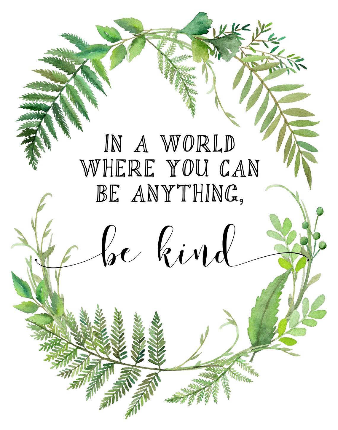 In a World Where You Can Be Anything Be Kind Quote Wall Art Etsy