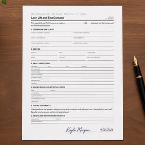 Lash Lift and Tint Consent, Lash Lift Form, Lash Artist, Lash Perm, Printable Fill-In PDF