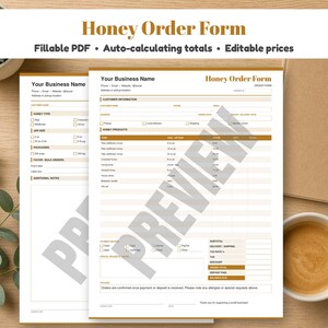 Honey Order Form Fillable PDF, Beekeeper Price List, Raw Honey Jar Order Template, Honeycomb Sales Form, Apiary Business, Auto Calculating