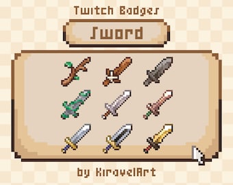 Pixel Art RPG Sword Twitch Badges: Vorgefertigte Piercings, RPG Stream Paket, Discord Badge, Sword Bit Badge