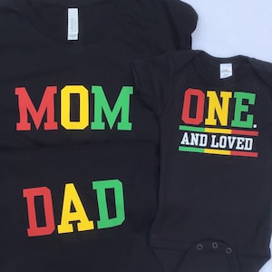 Uno y amado, camisetas de primer cumpleaños de Raggae, primer cumpleaños de Rasta, Uno y amado con camisetas a juego de mamá y papá, fiesta de One Love