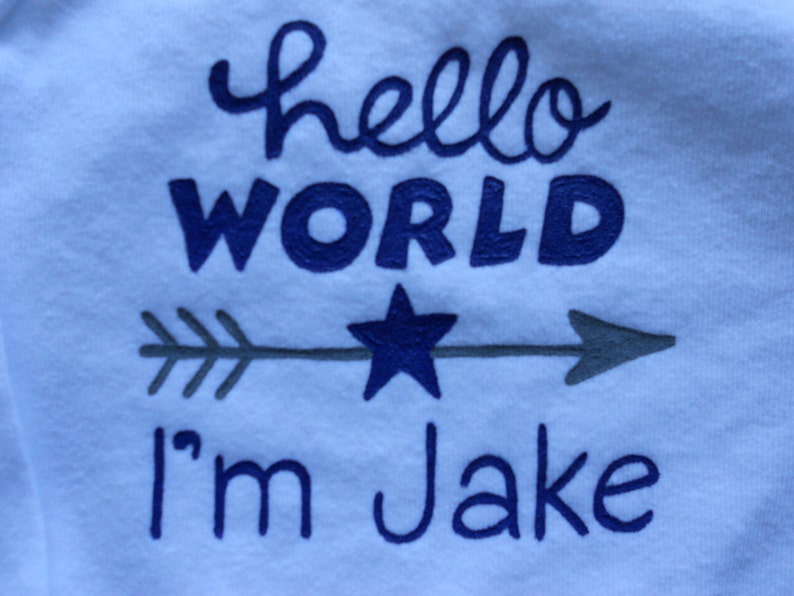Hello World Bodysuit,Welcome Home Baby Boy,Arrow Personalized,Hello I/'m New Here,Take home Hospital Outfit,Baby Boy Shower Gift