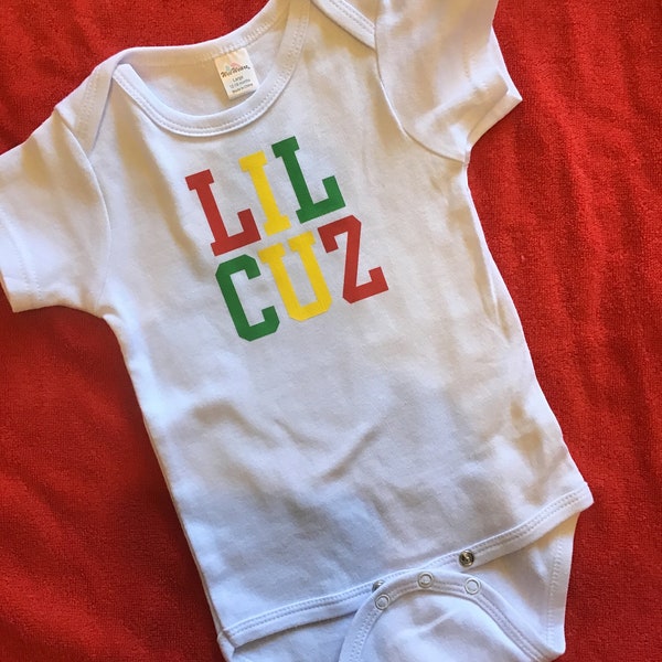 LIL CUZ Rasta Shirt, Rasta Party Shirt, Raggae Theme party,Red,Yellow and Green Design, Onesie or TShirt