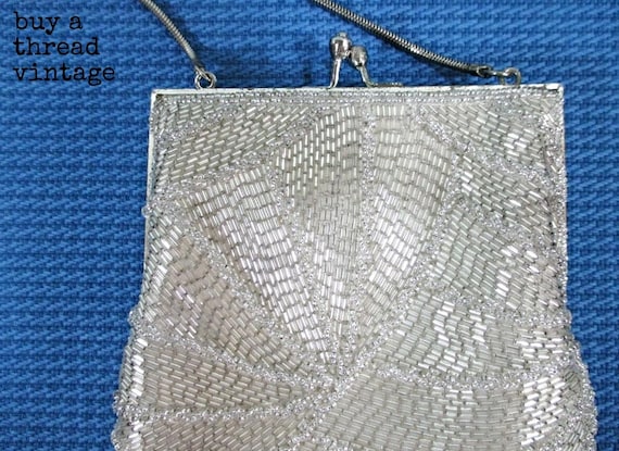 Vintage 60s Gatsby Silver Beaded Gatsby Evening B