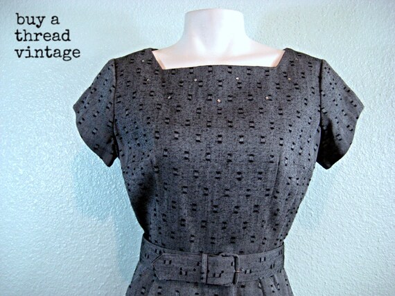 Vintage 50s Blue Sheath Dress with Rhinestone tri