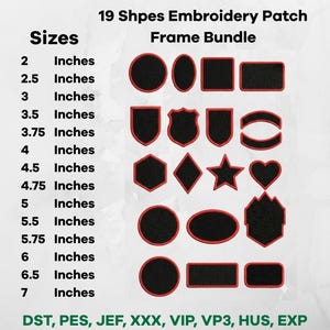 Embroidery Patch Frames, 19 Shapes, 14 Sizes Each, Instant Download
