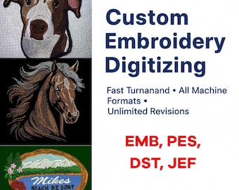 Custom Embroidery Digitizing Service: Logo to DST, PES, EXP, Jef file