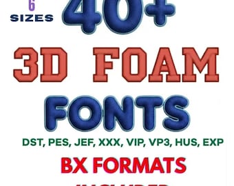 40種類以上の3Dパフフォーム刺繍フォントセット、6サイズ、BX形式（即時ダウンロード）