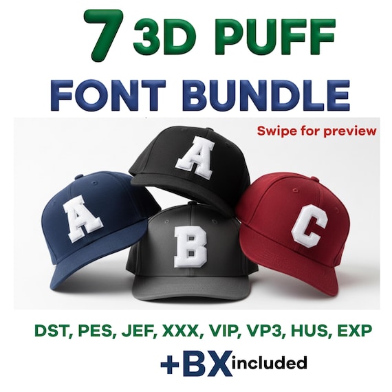 3D Puff Embroidery Font Bundle | Varsity College Letters for Caps (BX Included)