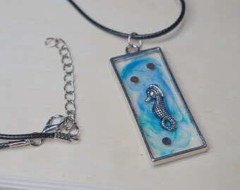 Aquatic Seahorse Blue and Silver Resin Pendant