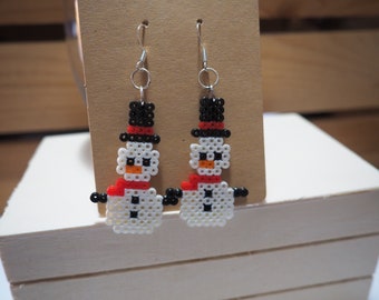 8-Bit Pixel Snowmen Earrings