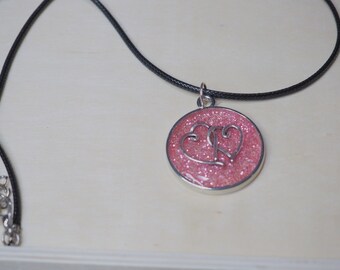 Round Pink Sparkly Heart Pendant