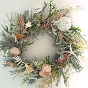 Coastal Cottage Seashell Wreath with Driftwood | Beach House Door Decor | Starfish & Shell Summer Wreath | Nautical Summer Decor