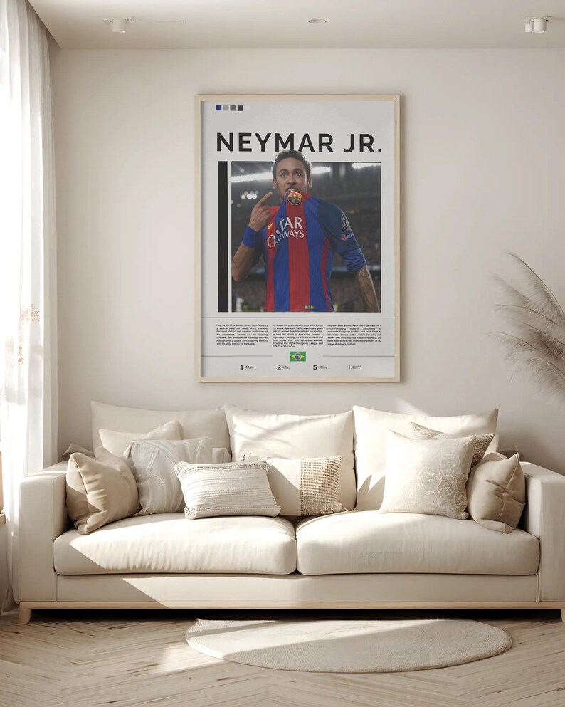Neymar Jr Santos Poster, Brazil Football Wall Art, Neymar 11 Biography ...
