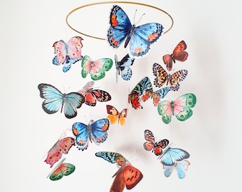 Móvil de naturaleza, móvil de mariposas naturales, decoración de mariposas para habitación infantil, arte de mariposas en 3D, móvil de mariposas para bebé, móvil para habitación infantil.