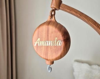 Gepersonaliseerde mobiele babymuziekdoos met gouden naam, aangepaste wieg mobiele motor, roterende muziekdoos voor kinderkamer, babyshower, musical mobiel