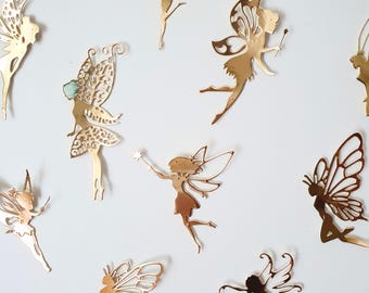 Pegatinas de pared de hadas, decoración de pared de hadas, decoración de guardería de hadas, calcomanía de hadas doradas, hadas encantadas, guardería con temática de hadas, guardería de jardín de hadas