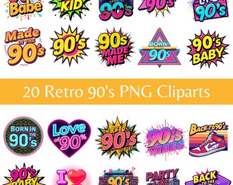 90s Retro Clipart Bundle: Watercolor PNG Designs (Digital Download)