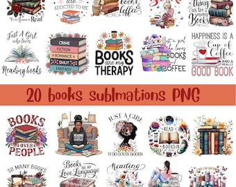 Floral Book Reading Quotes PNG Bundle, Book Lover Clipart