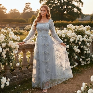 light blue modest dresses for wedding under 200 long sleeves Modest Sky Blue Satin Bridesmaid Dresses Long Sleeves