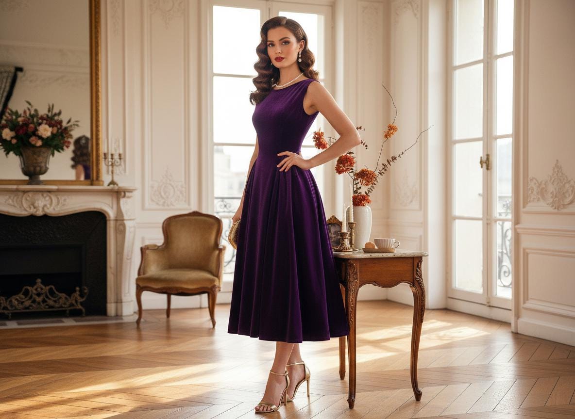 Purple Fit and Flare Dress - Etsy