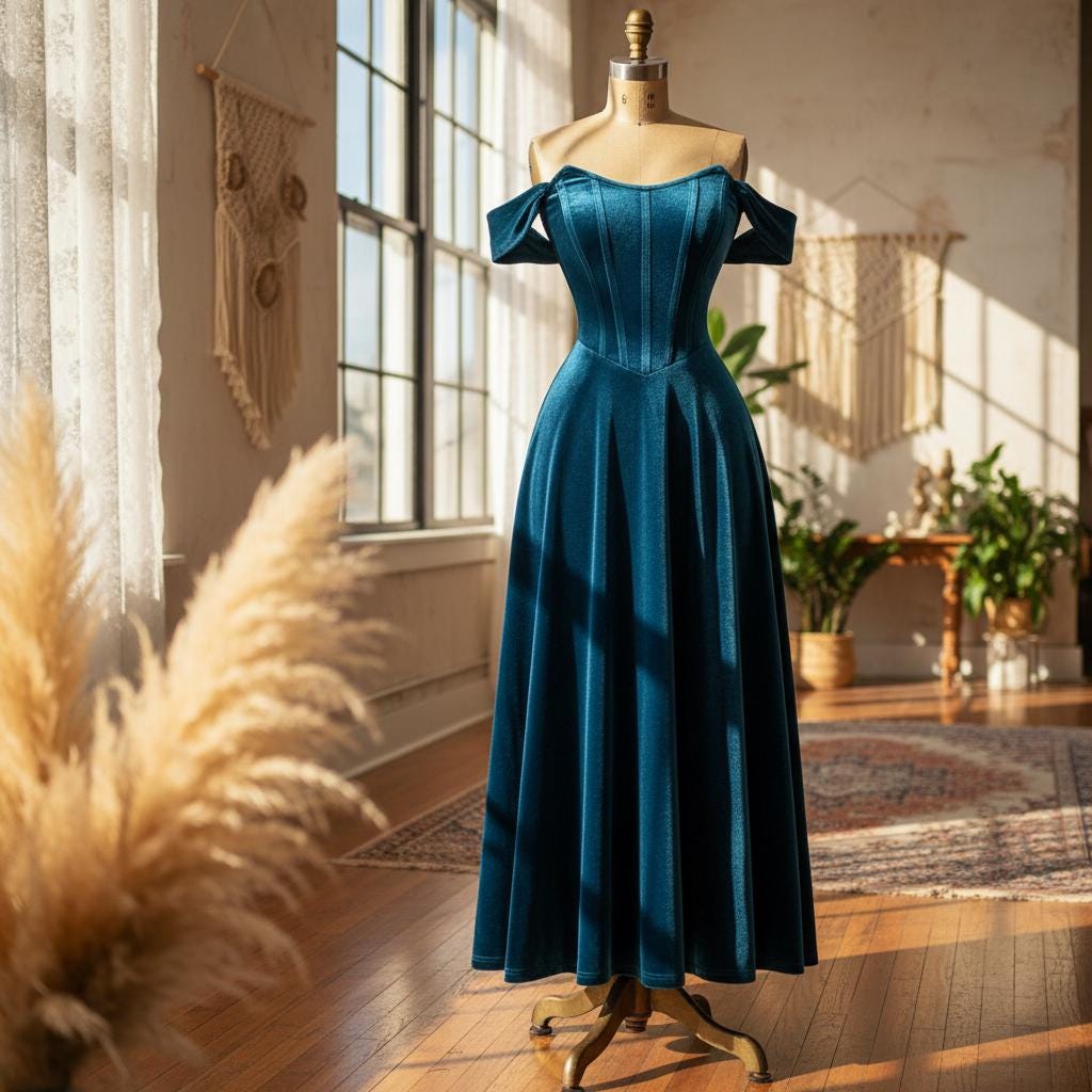 Teal Velvet Dress - Etsy