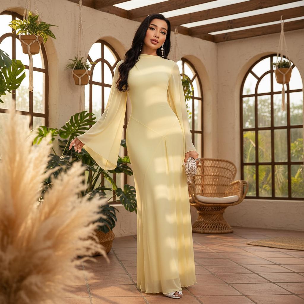 Long Sleeve Yellow Formal Dress - Etsy