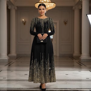 chinese dress ladies The Ivanka Long Sleeved Gold Sequin Mini Belted Dress Black – ShopAA