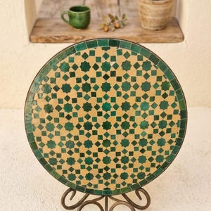 Mesa de mosaico marroquino feita à mão, mesa de azulejo zellige para pátio, bacia circular, luxuosa.