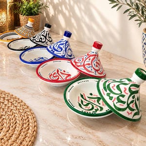 Hand-Painted Ceramic Mini Tagines, Moroccan Artisan Kitchen Decor, colorful Fez Pottery