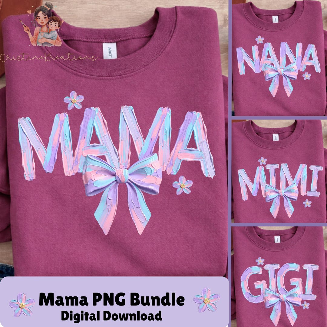 Hand Painted Mama PNG Bundle, Mimi Nana Gigi Png, Mama Brushstroke Bow ...