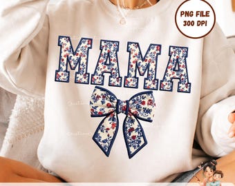 PNG Floral Mama, Sublimación Patriotic Mama Varsity, Diseño de Camiseta para Mamá del 4 de Julio, PNG Coquette Mama Bow, Descarga Digital America Mama