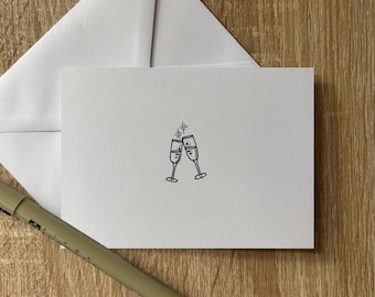 Toast au champagne noir et blanc / carte de mariage minimaliste faite main / jeu de cartes moderne / paquet de papeterie en boîte / idée cadeau pour jeunes mariés