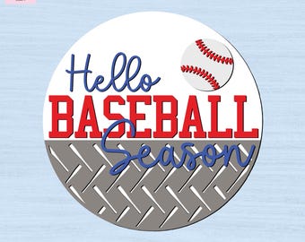 Hello Baseball Season DIY Kit – DIY Door Decor – Paint Your Own Sign – Laser Cut Plywood Sign – Laser Cut Unfinished Wood