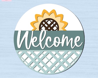 Welcome Sunflowers Sign DIY Kit – DIY Door Decor – Paint Your Own Sign – Laser Cut Plywood Sign – Laser Cut Unfinished Wood