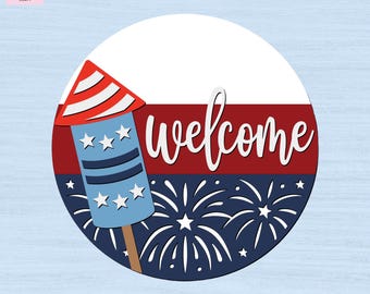 Welcome Firework DIY Kit – DIY Door Decor – Paint Your Own Sign – Laser Cut Plywood Sign – Laser Cut Unfinished Wood