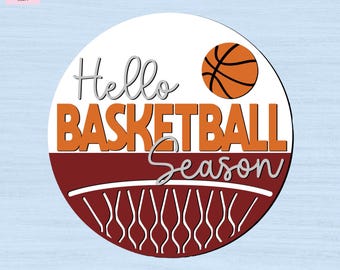 Hello Basketball Season DIY Kit – DIY Door Decor – Paint Your Own Sign – Laser Cut Plywood Sign – Laser Cut Unfinished Wood