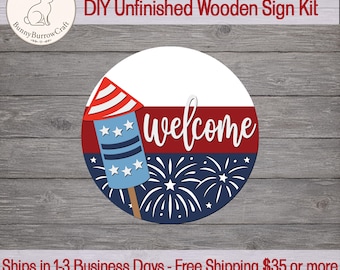 Welcome Firework DIY Door Hanger Kit - Laser Cut Unfinished Wood