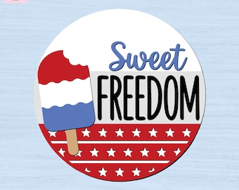 Sweet Freedom Popsicle DIY Kit – DIY Door Decor – Paint Your Own Sign – Laser Cut Plywood Sign – Laser Cut Unfinished Wood